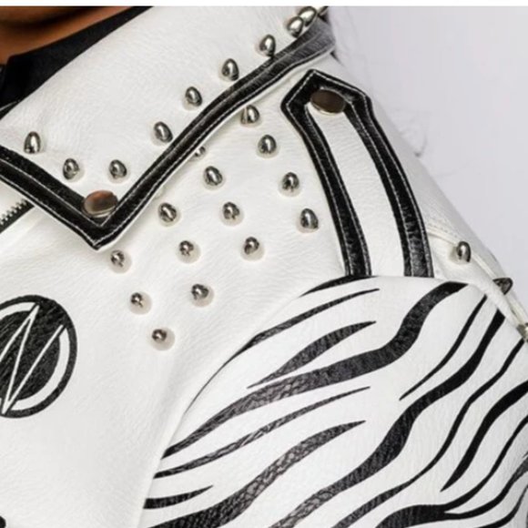 Miz Major Discorde: Zebra Winter White Moto Jacket XL - Picture 5 of 9